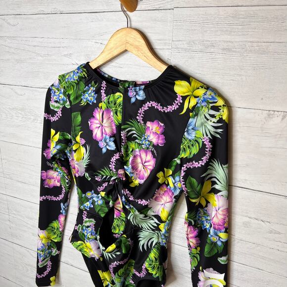 Hurley Bath Suit Womens Size Large Colorful Floral One Piece Cut Out Twist Front - Picture 8 of 16